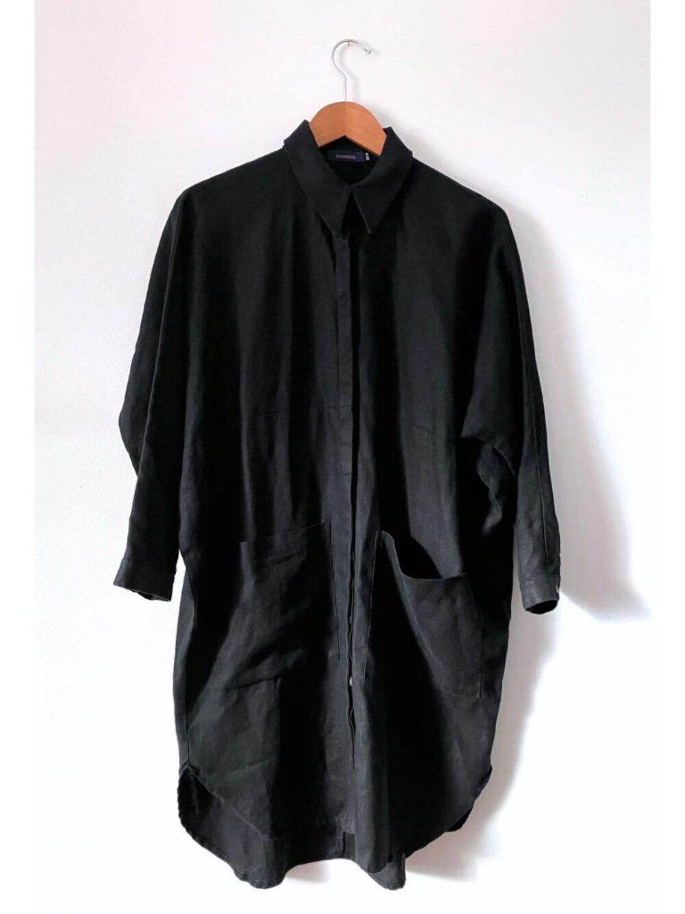 Noemiah Oversized Shirt Linen Dress Black Size XS